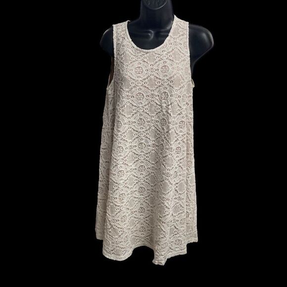 SHARAGANO Women’s Ivory & Tan Lace  Shift Dress Size 6 Sleeveless - Picture 2 of 9